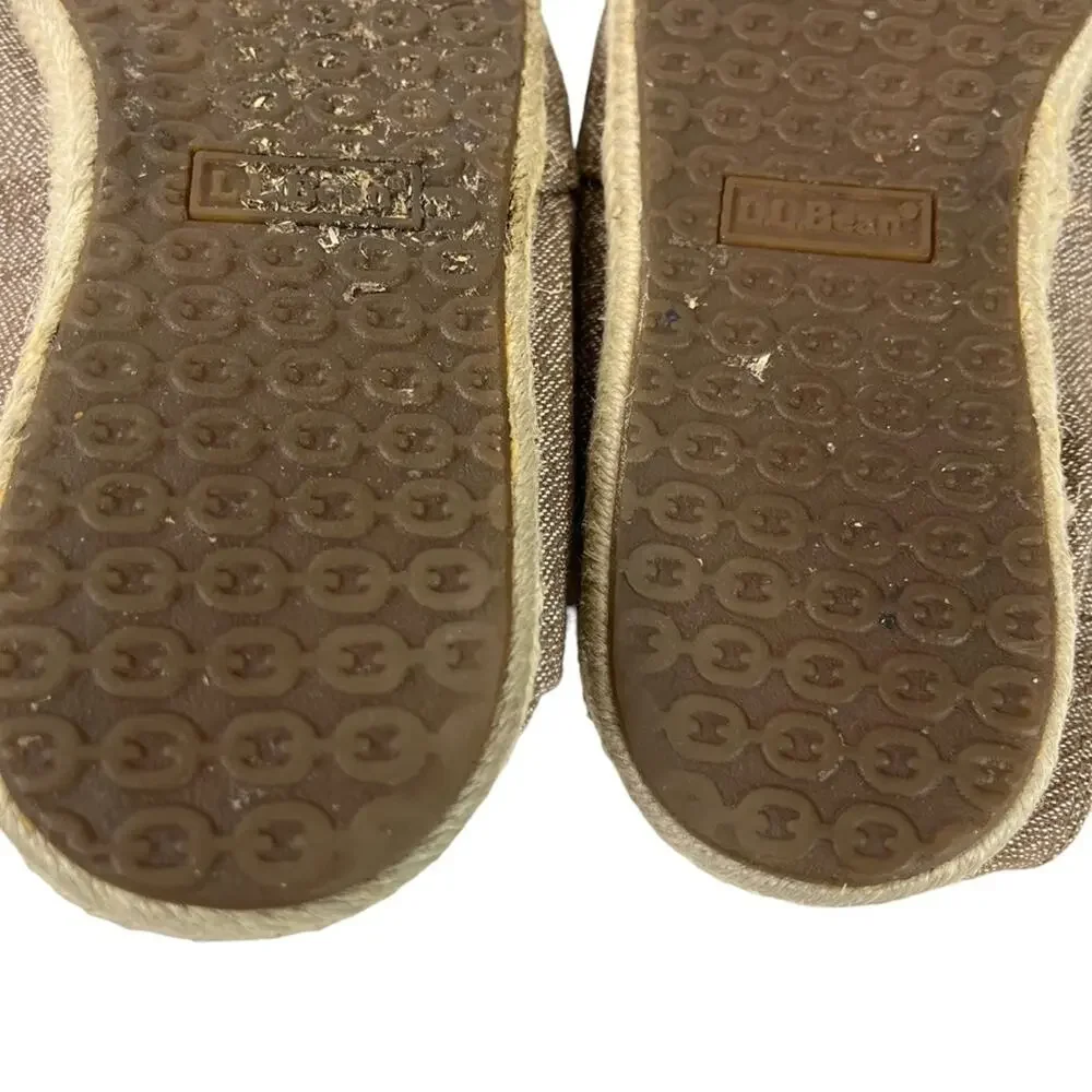 L.L. BEAN Brown Tan Slip On Espadrille Flats Loafers Casual Canvas Shoes sz 7.5